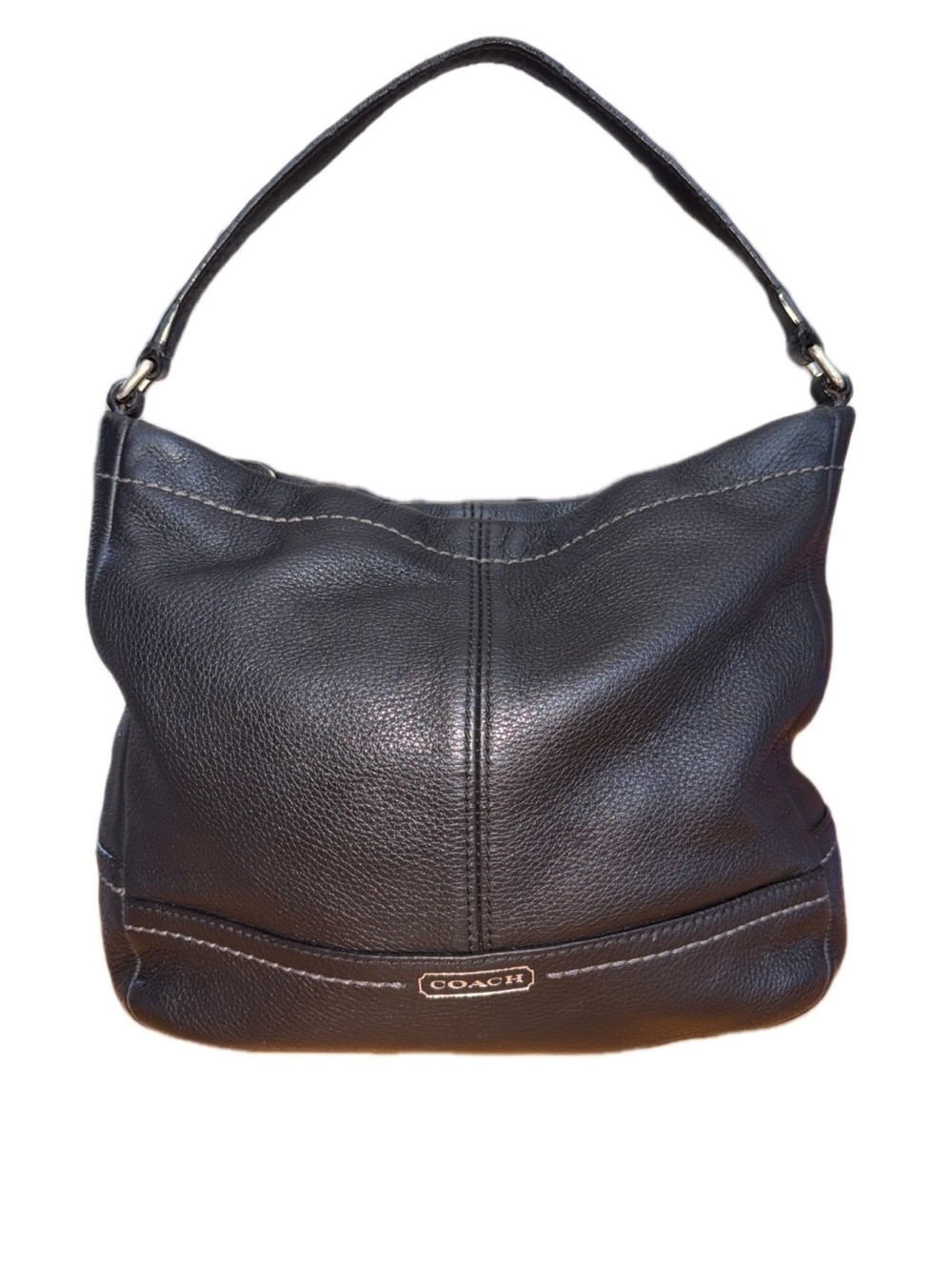Coach Park Black Pebble Leather Hobo Shoulder Bag Purse Tote
